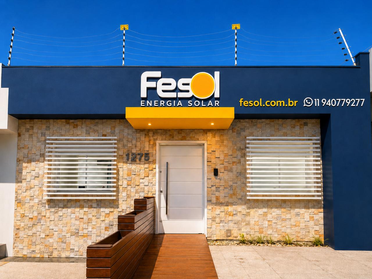 Fachada da sede da Fesol Energia Solar em Mogi das Cruzes